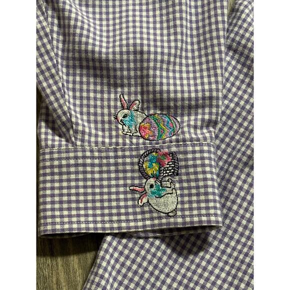 Vtg Casey Coleman Blouse Easter Embroidered Bunnies Purple Shirt Size M/L READ - Picture 7 of 8